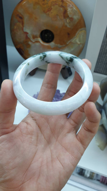 Moss in Snow Jade Everyday Bangle S63 Myanmar Natural Jadeite Type A