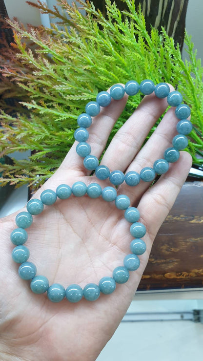 Olmec Blue Jade 17cm Bracelet - Type A Natural Guatemala Jadeite 9.5mm Beads