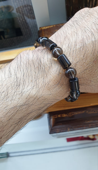 Natural Smoky Quartz Cylinder Beads, Elegant Wristbands 17 cm