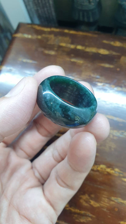 Gent's Style - Deep Blue Jade Ring (14.5 US) | Type A Natural Jadeite