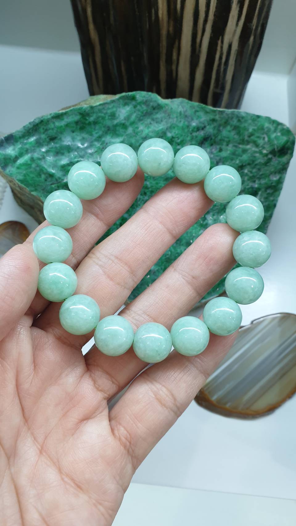 Apple Green Jadeite Bracelet with 12.5mm Beads - Type A Natural Jadeite