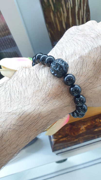 Black Jade Bodhi Wisdom Bracelet 17cm Type A Natural Burma Jadeite 10mm Beads