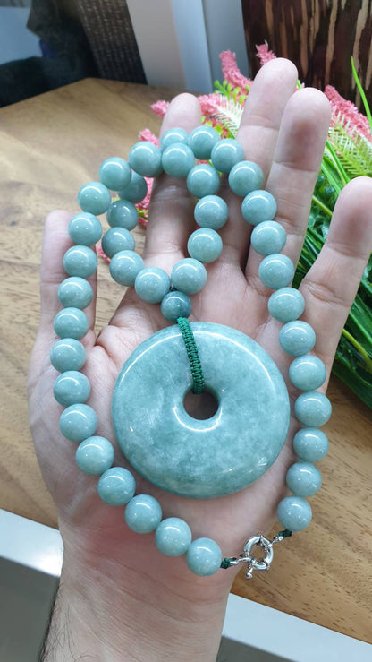Jade Necklace 20inch with Ping An Kou Pendant Type A Natural Jadeite