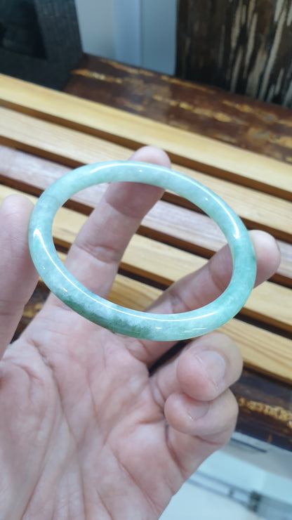 Jade Cylindrical Slim Bangle S56 Type A  Myanmar Jadeite Natural Light Green