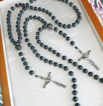 Jade Rosary Necklace 30inch - Black-Green Beads, Type A Natural  Jadeite
