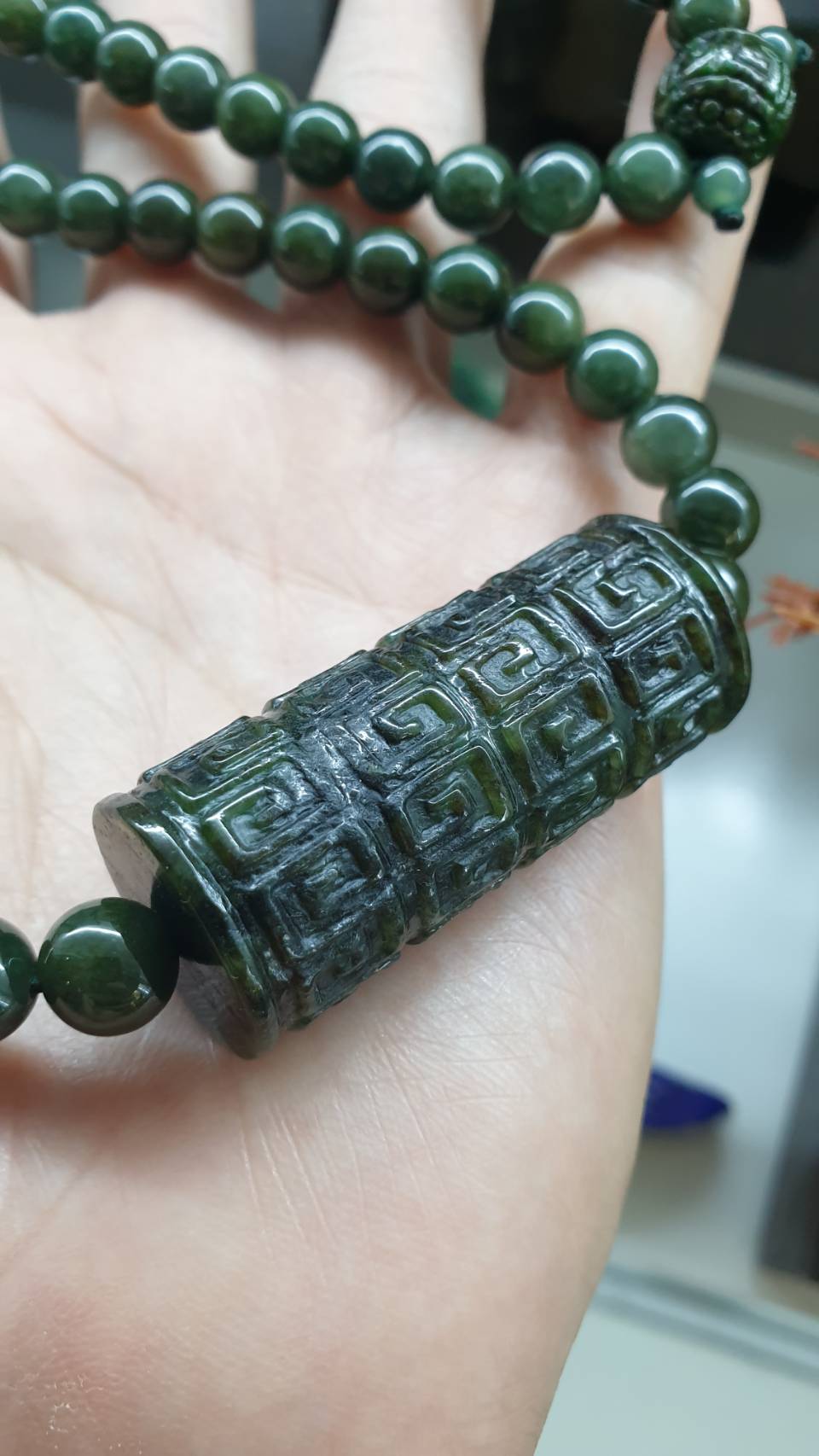 Ru Yi Jade Statement Necklace 26inch Natural Smoky Green Fei Cui Type A Jadeite