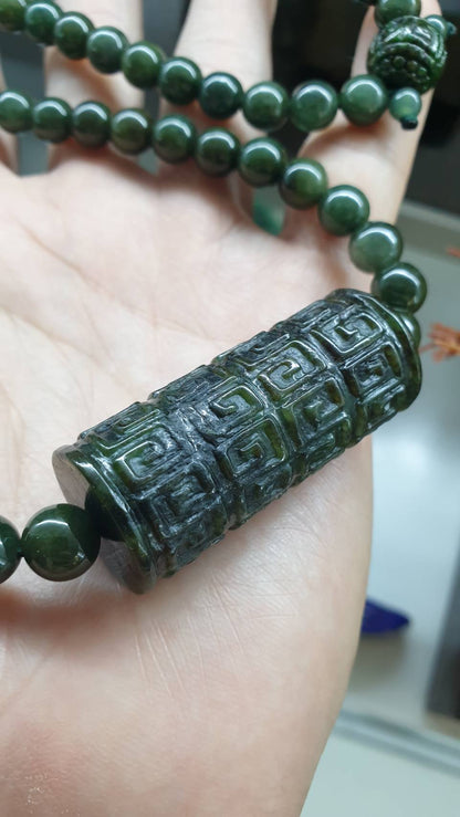Ru Yi Jade Statement Necklace 26inch Natural Smoky Green Fei Cui Type A Jadeite