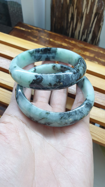 Paired Jade Bangles S59 Type A Blue Green Jadeite Lavender Tone