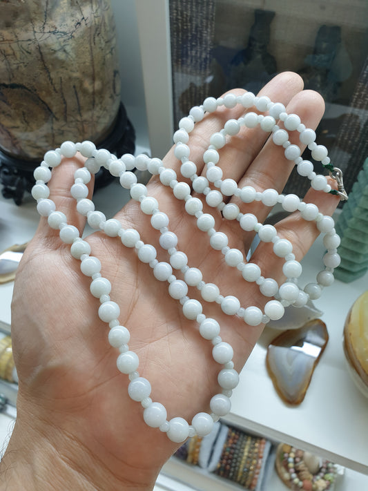 White Jade Beaded Necklace (38") | Vintage Beads - Type A Jadeite | Handcrafted Statement Jewelry