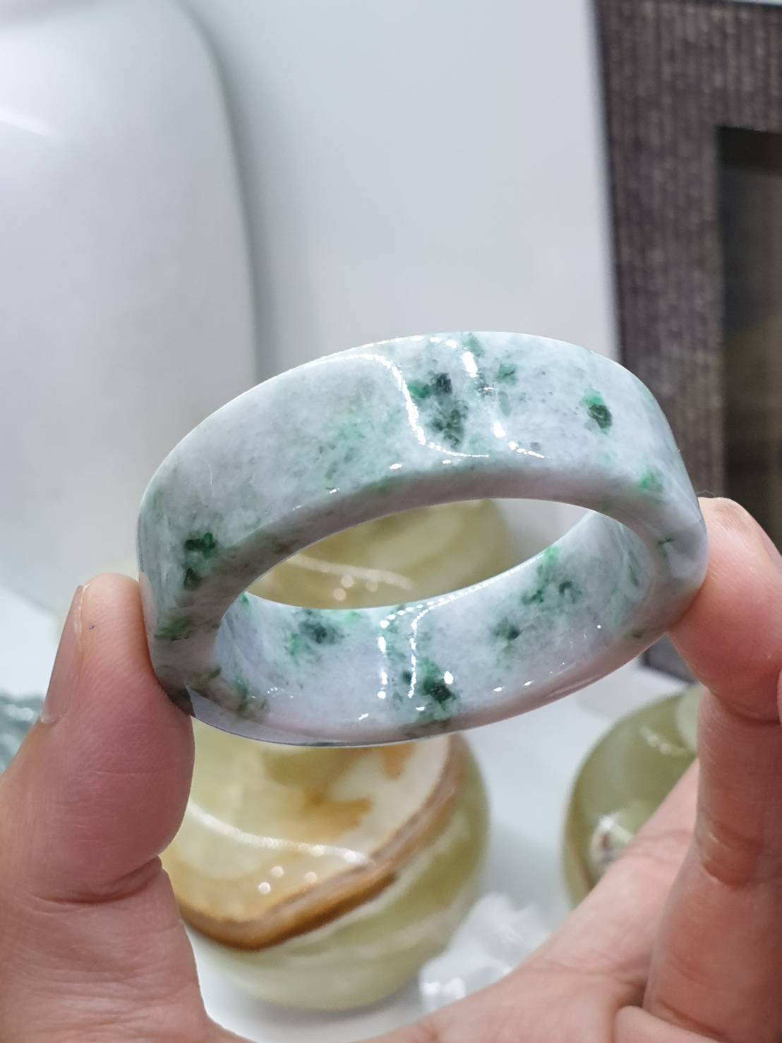 Kiddie Size Jade Bangle S39 S42 Type A Myanmar Jadeite Natural Green Speckled