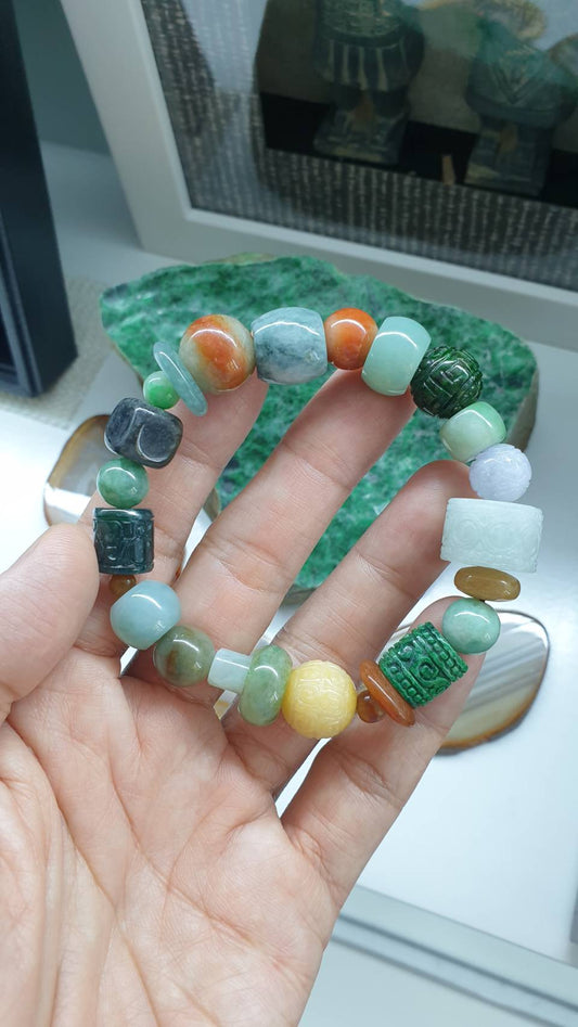 Natural Jade Beads 17cm Bracelet Signature Style Type A Myanmar Jadeite