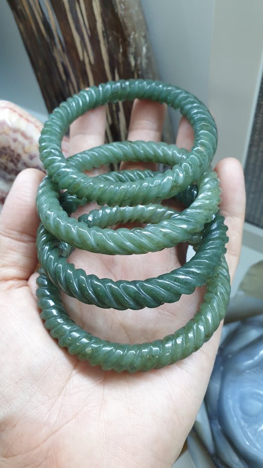 Jade Rope Bangle (Size 57 - 58) | Type A Natural Jadeite | Vintage Wrist Accessory