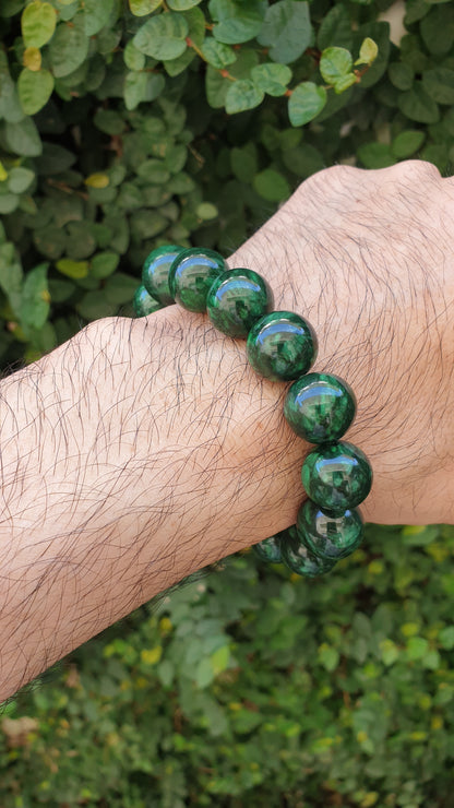 Mawsitsit Type A Natural Stone Bracelet 18cm Fei Cui Two Tone Chrome Green Beads