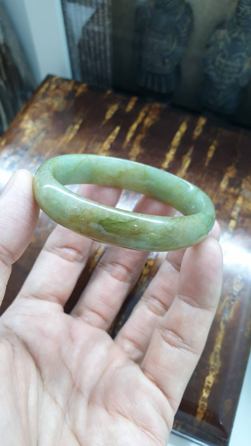 Honey Green Jade Egg Bangle (Size 54 - 55) | Type A Natural Jadeite