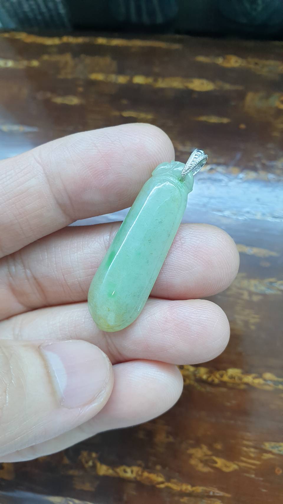 Jade Pea Pod Pendant | Fei Cui - Type A Jadeite | Sterling Silver Bail