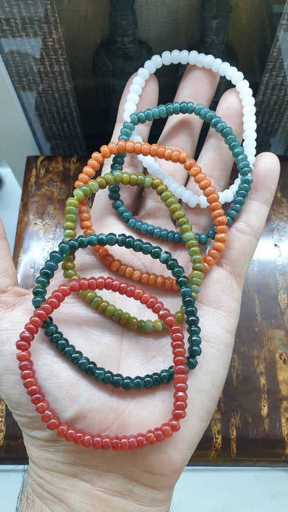 Jade Stack Bracelets, 17 cm (Set of 6 Multicolor Bracelets) | Type A Jadeite Abacus Beads | His or Hers Wealth Magnet Wristcandies