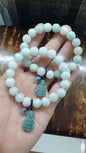 Lotus Beads Bracelet with Guan Yin Pendant (17.5 cm) | Type A Natural Jadeite | Good Fortune Wrist Accessory