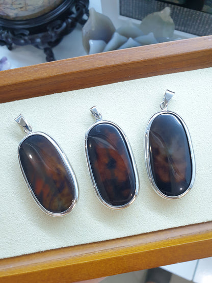 Fire Agate Dog Tag Pendant (Selection) | Natural Stone & Authentic Sterling Silver | His or Hers Gift Idea