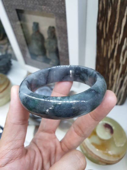 Smoky Gray Jade Type Bangle S55 Type A Myanmar Natural Jadeite Everyday Bracelet