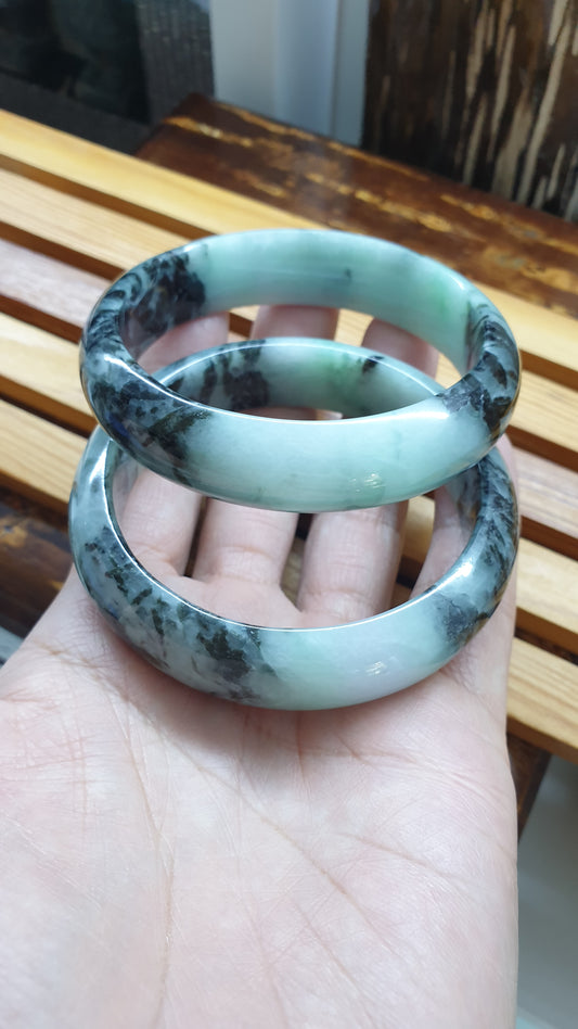 Paired Jade Bangles S59 Type A Blue Green Jadeite Lavender Tone