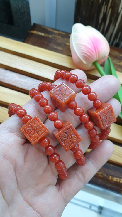 Red Jade Good Fortune Bracelets 17cm Type A Natural Myanmar Jadeite