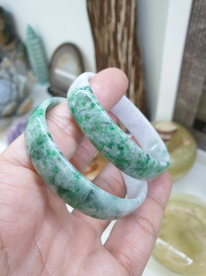 Moss in Snow Jade Square Edge Bangle (S 52.8) | Fei Cui Type A Jadeite