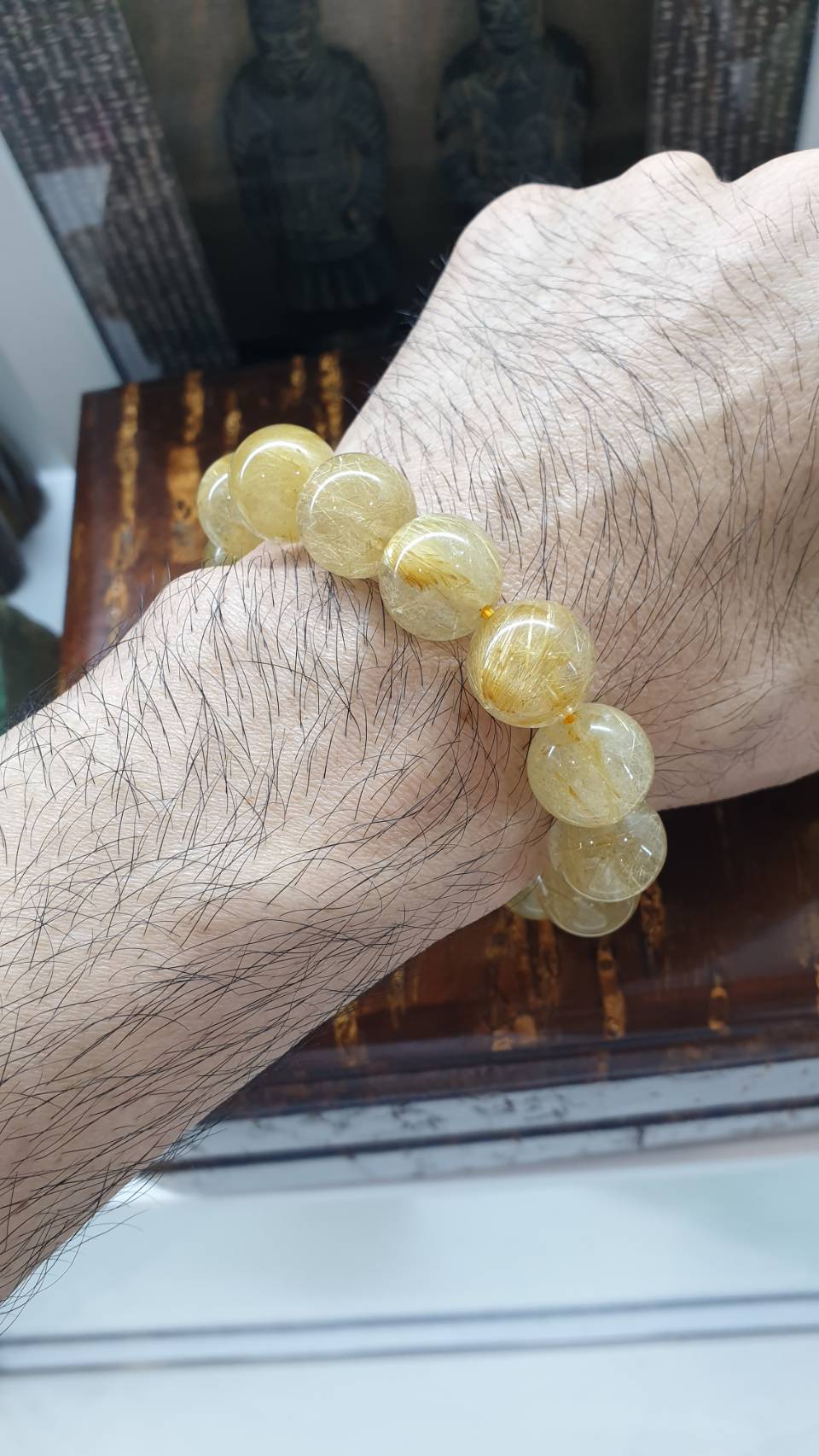 Golden Rutilated Quartz Bracelet (17 cm) | Natural Stone Beads | Wealth Magnet Charm