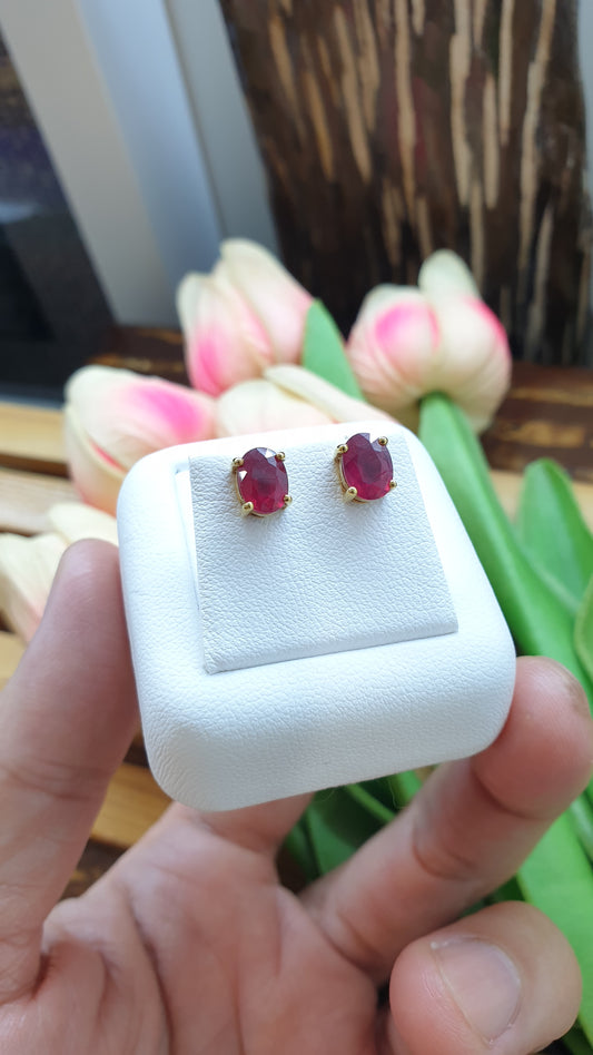 14K Gold Ruby Stud Earrings Natural Gemstones and Solid Gold