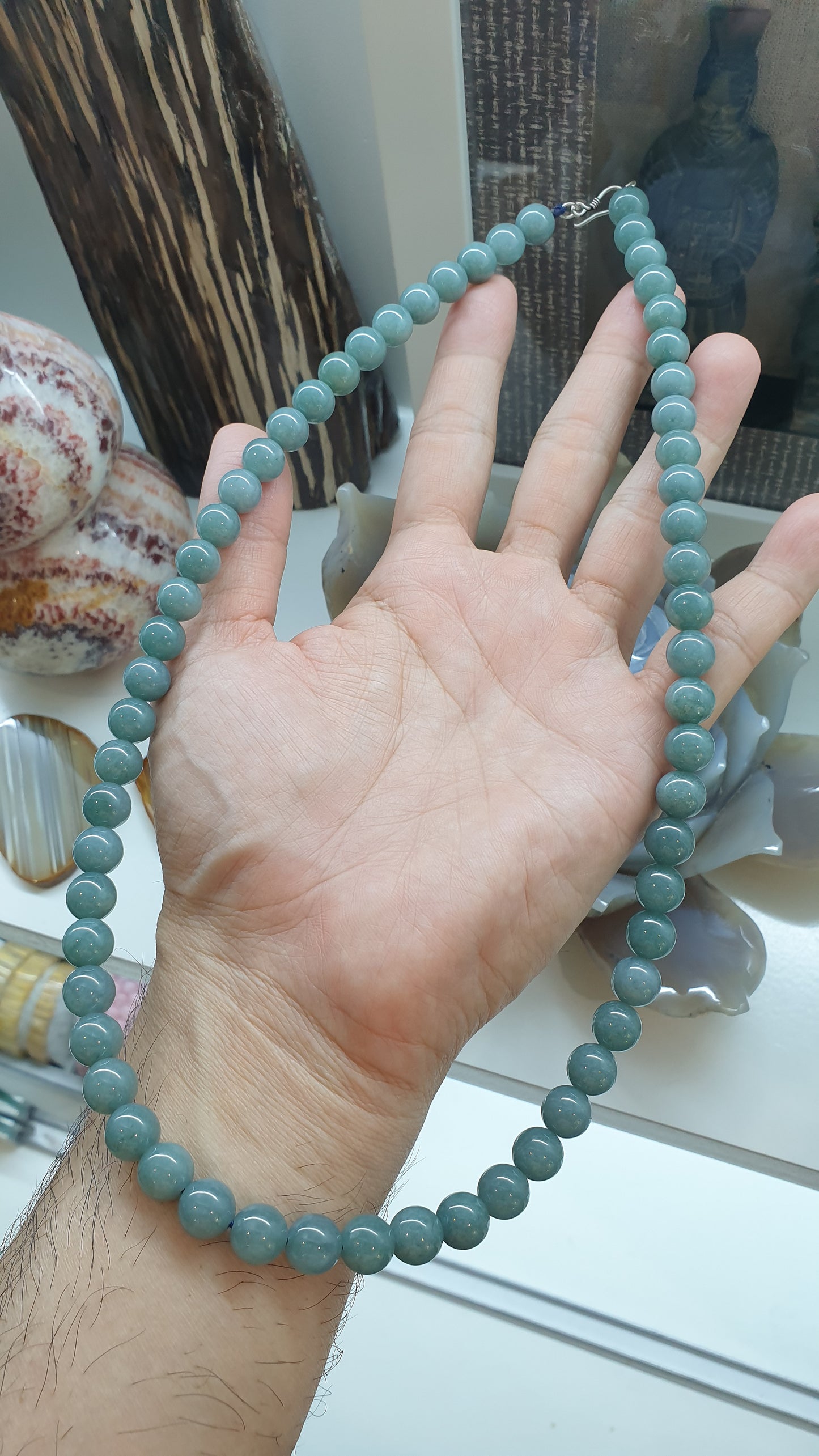 Blue Jade Beaded Necklace 22Inch Type A Jadeite Guatemala Origin
