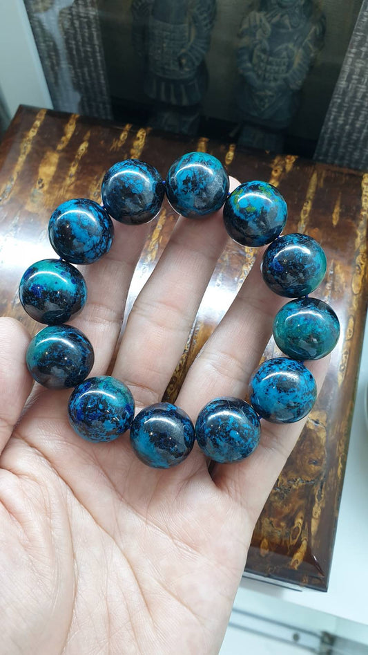 Chrysocolla Bracelet (18 cm) | Natural Stone Beads | His or Hers Statement Wrist Accessory