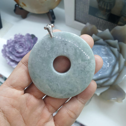 Lavender Jade Bi Disc Pendant | Fei Cui - Natural Jadeite & Sterling Silver | Statement Piece Jewelry