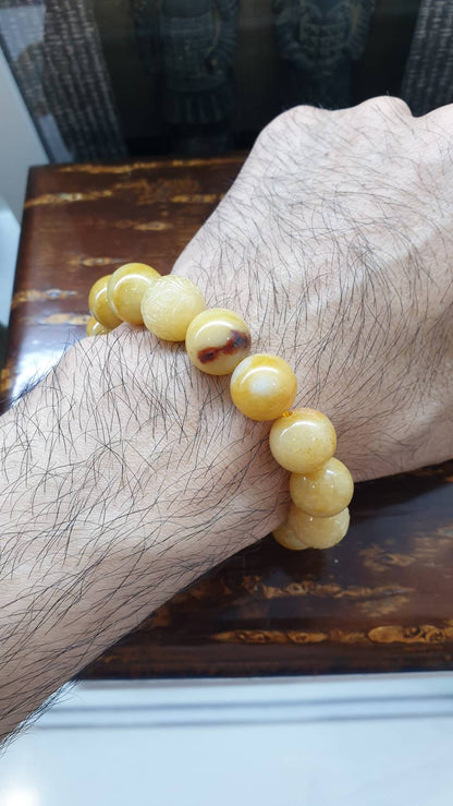 Natural Honey Jadeite with Ru Yi Beads 16cm Bracelet Etched Beads