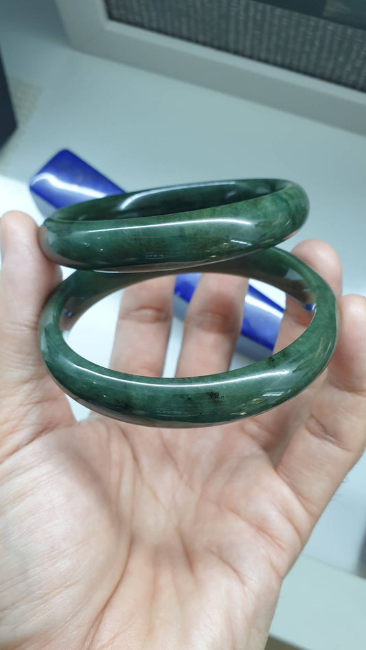 Forest Green Jade Vintage Bangle S58.5 S61 Fei Cui Type A Myanmar Natural Jadeite