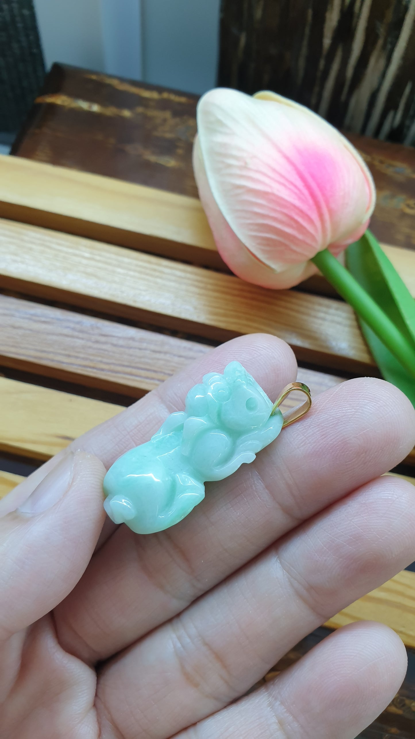 Jade Pixiu Pendants 9K Gold Fei Cui Type A Myanmar Jadeite
