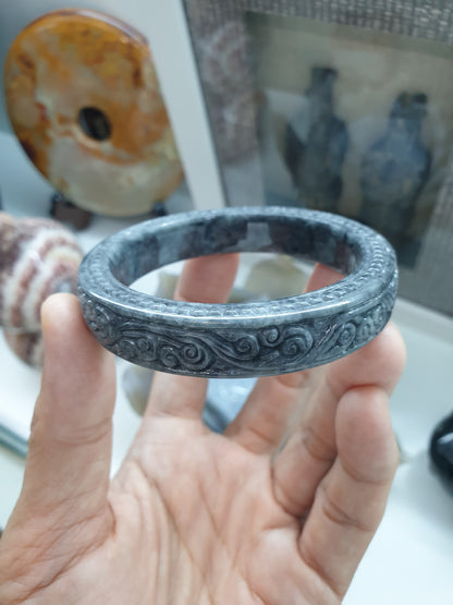 Jade Ru Yi Bangle S58, Elegant Gray Type A Natural Jadeite