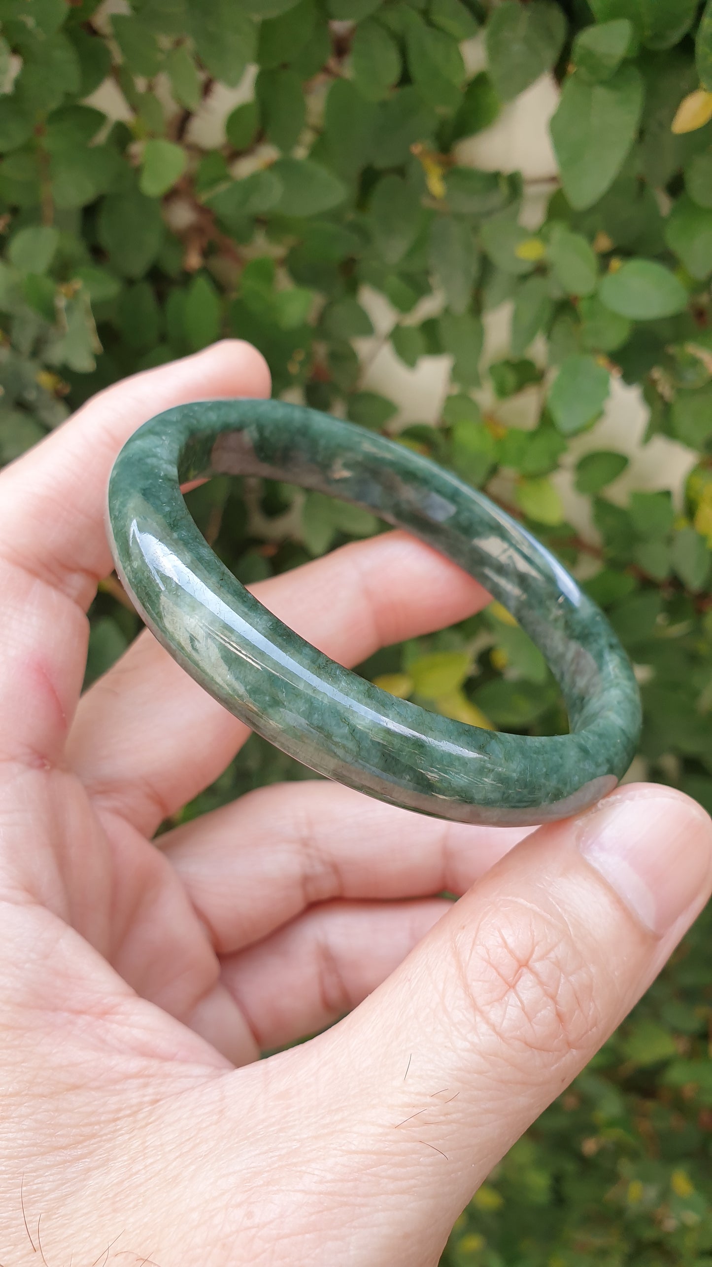 Jade Bangle S58.3 Type A Myanmar Jadeite Natural Forest Green