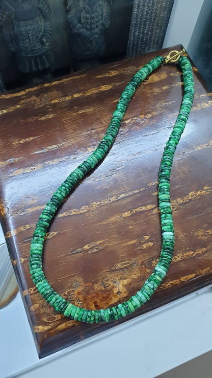 Jade Ping An Kou Disc Beads Necklace (16") | 9K Gold Toggle | Type A Natural Jadeite