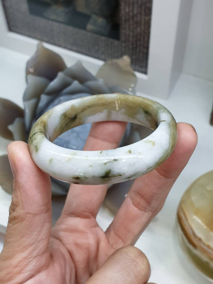 Honey Jade Bangle S52 Type A Myanmar Natural Jadeite Two Toned