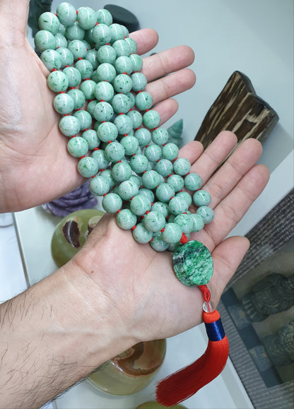 108 Beads Premium Jade Japa Mala | Type A Natural Jadeite | Handcrafted Meditation Beads