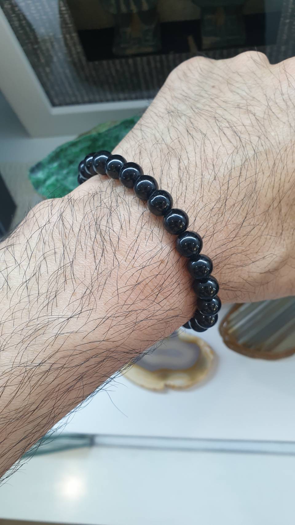 Type A Natural Black Jadeite 17cm Bracelet with 13.5mm Beads