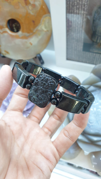 Black Jade Dragon Bracelet | Type A Natural Jade | Statement Piece Material
