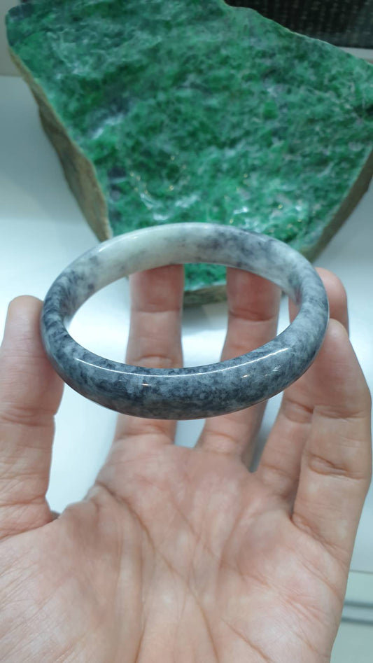 Gray Jade Vintage Bangle S57 Type A Myanmar Jadeite Natural Two Toned