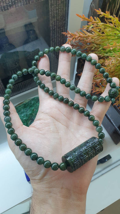 Ru Yi Jade Statement Necklace 26inch Natural Smoky Green Fei Cui Type A Jadeite