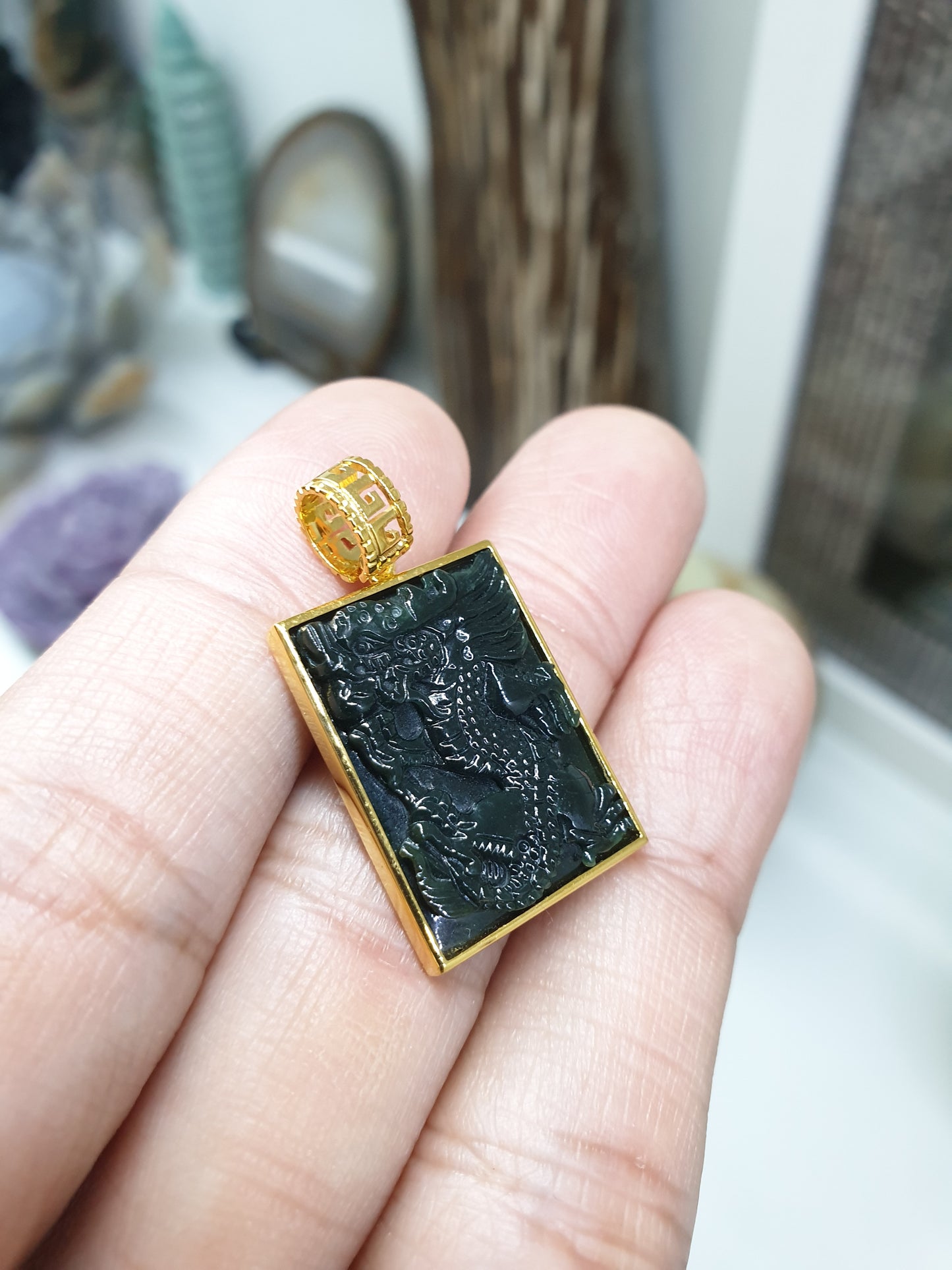 Genuine Black Jade Dragon Pendant 🐉| 18K Gold Setting | Type A Natural Jadeite