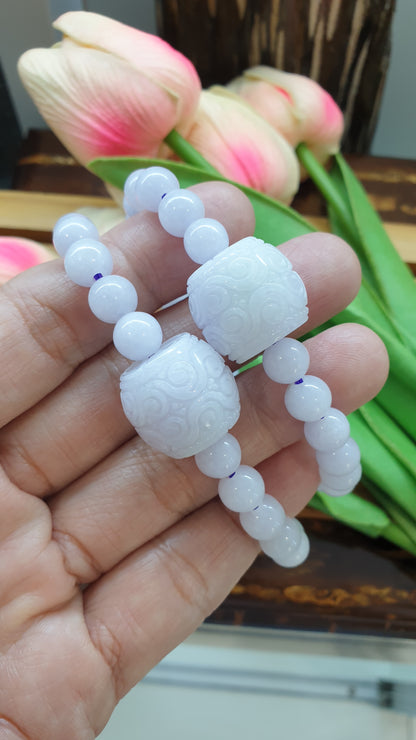 Ru Yi Lavender Jade Bracelet 17cm Type A Myanmar Jadeite Handmade Beads