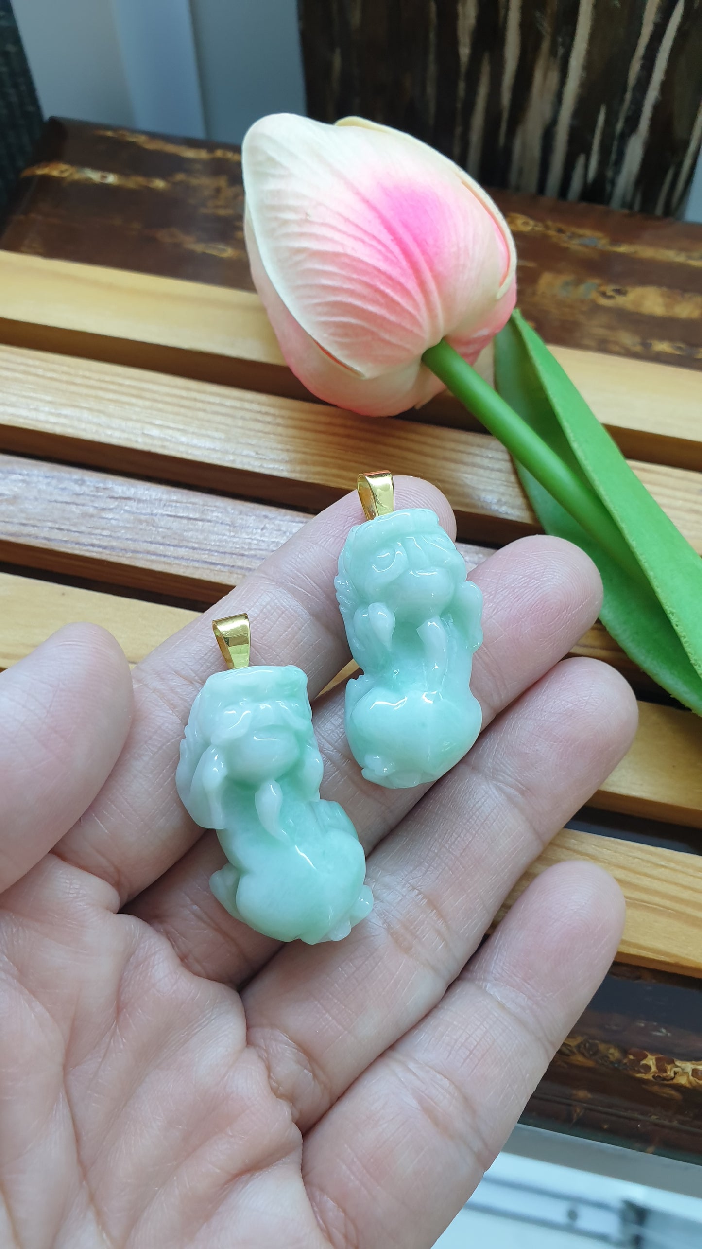Jade Pixiu Pendants 9K Gold Fei Cui Type A Myanmar Jadeite