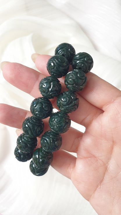 Black Green Jade Ru Yi Bracelets 17cm Fei Cui Myammar Jadeite Type A