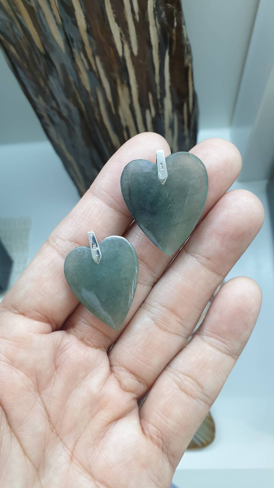 Gray Jade Heart Pendant Type A Natural Jadeite Sterling Silver S925