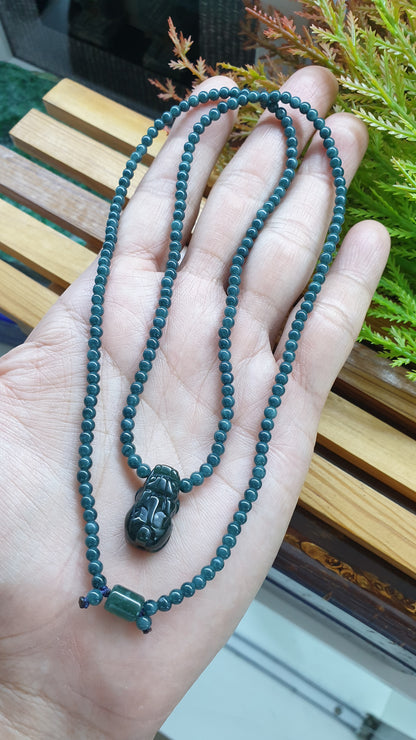 Jade Pixiu Necklace 24inch Type A Lavender Blue Jadeite Beads