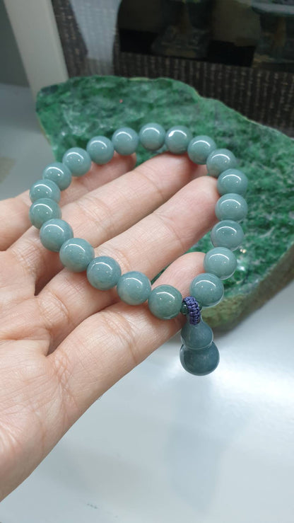 Jade Wu Lou Charmbracelet 17cm Olmec Blue Type A Natural Jadeite 9.5mm Beads